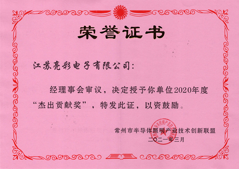 2020年度常州市半導體照明產(chǎn)業(yè)技術創(chuàng)新聯(lián)盟-杰出貢獻獎
